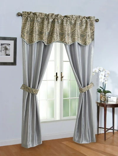Kate Aurora 5 Piece Sheer Curtain & Valance Set - 52 in. W x 84 L, Brown