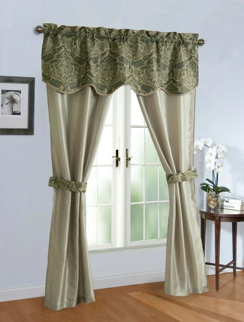 Kate Aurora 5 Piece Sheer Curtain & Valance Set - 52 in. W x 84 L, Brown