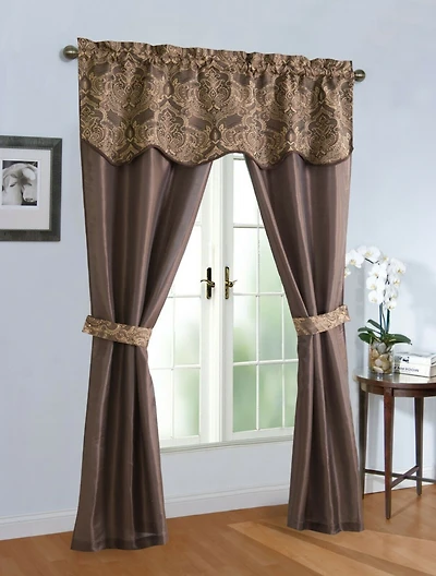 Kate Aurora 5 Piece Sheer Curtain & Valance Set - 52 in. W x 84 L, Brown