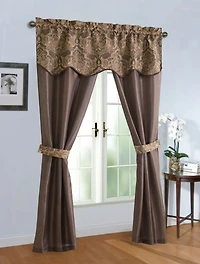Kate Aurora 5 Piece Sheer Curtain & Valance Set - 52 in. W x 84 L, Brown
