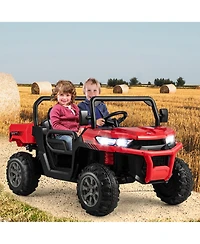 Gymax 24V Kids Ride On Dump Truck 2-Seater Electric w/ Remote Control Rose Red