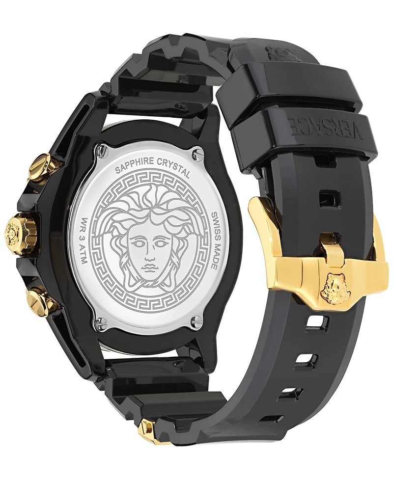 Versace Men's Swiss Chronograph Black Silicone Strap Watch 44mm