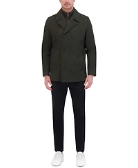 Kenneth Cole Men's Double Breasted Wool Blend Peacoat with Bib