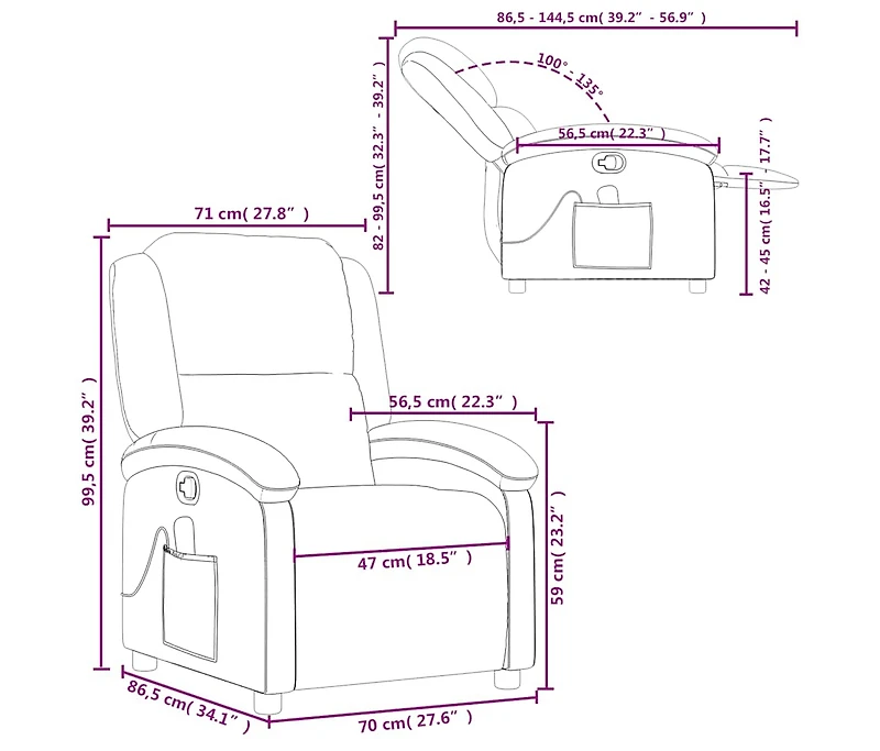 Massage Recliner Chair Cream Real Leather