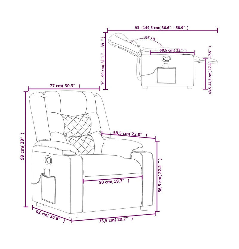 vidaXL Massage Recliner Chair Dark Gray Fabric