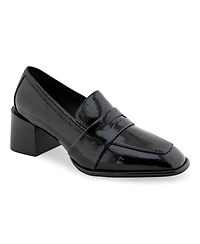 Aerosoles Women's Arnett Block Heel Loafers - Black Patent Crinkled Faux Leather