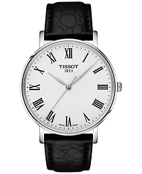 Tissot Men's Swiss Everytime Black Leather Strap Watch 40mm