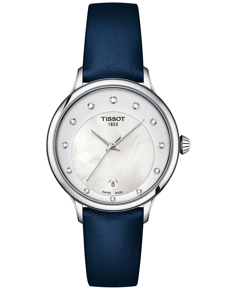 Tissot Women's Swiss Odaci-t Diamond (1/20 ct. t.w.) Blue Leather Strap Watch 33mm
