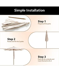 Sugift 10 Feet Patio Umbrella with 8 Wooden Ribs and 3 Adjustable Heights-Beige