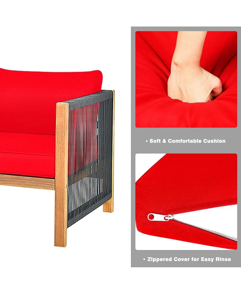 Sugift 4 Pieces Acacia Wood Sofa Set with Cushions for Outdoor Patio