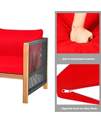 Sugift 4 Pieces Acacia Wood Sofa Set with Cushions for Outdoor Patio