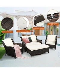 Sugift 5 Pieces Patio Rattan Sofa Set with Cushion and Ottoman