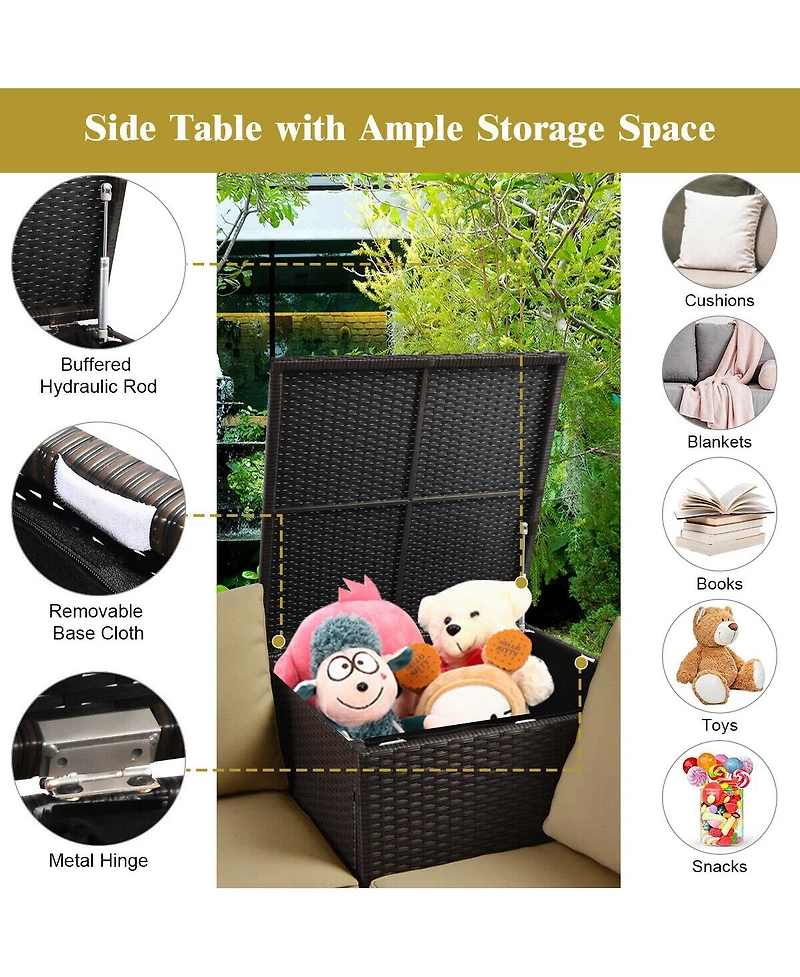 Sugift 4 Pieces Outdoor Patio Rattan Furniture Set with Loveseat and Storage Box