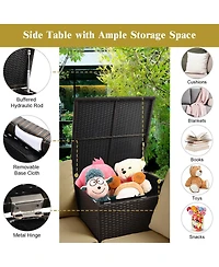 Sugift 4 Pieces Outdoor Patio Rattan Furniture Set with Loveseat and Storage Box