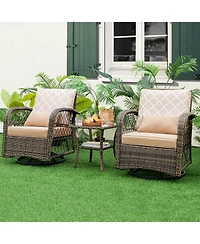 Sugift 3 Pieces Outdoor Wicker Conversation Set with Tempered Glass Coffee Table
