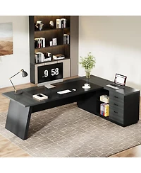 Tribesigns 78" L-Shaped Executive Desk, Large Office Desk with Drawers and Lateral File Cabinet, Business Furniture Storage Shelves, Modern Compu