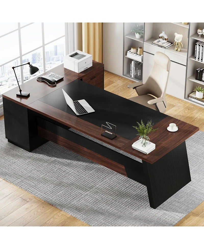 Tribesigns 78" L-Shaped Executive Desk, Large Office Desk with Drawers and Lateral File Cabinet, Business Furniture with Storage Shelves, Modern Compu