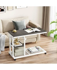 Tribesigns Height Adjustable C Table with Wheels, Mobile Couch Snack Side Table with Tiltable Drawing Board, Sofa Bedside Laptop Stand C Shaped Tv Tra