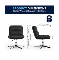 Merrick Lane Biel Mid-Back Height-Adjustable Stationary Armless Swivel Office Chair - Padded Upholstered Wide Back And Seat, Strong Frame