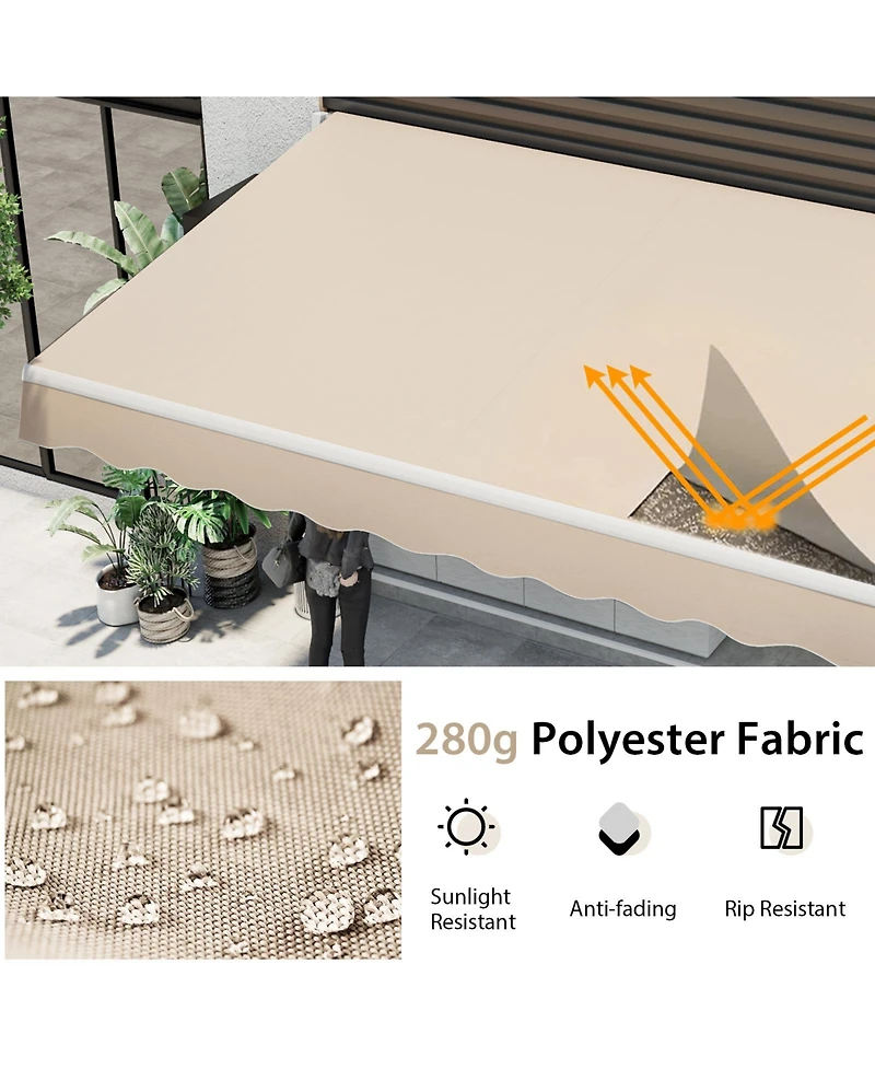 Sugift Outdoor Manual Retractable Awning Cover Shelter Patio Sun Shade-Beige