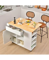 Sugift Drop-Leaf Kitchen Island Cart with Rubber Wood Top
