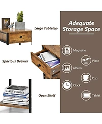 Industrial End Side Table Nightstand with Drawer Shelf-Rustic Brown