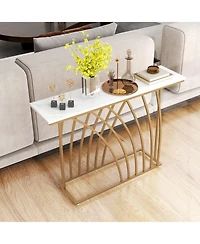 Sugift 48 Inch Gold Console Table with White Faux Marble Tabletop-White