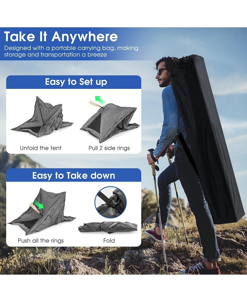 Pop-up Camping Tent for 2-3 People with Carry Bag and Rainfly for Backpacking Hiking Trip-Gray