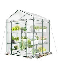 Portable Mini Greenhouse with 3 Tiers 8 Shelves Roll-up Zippered Door for Plants