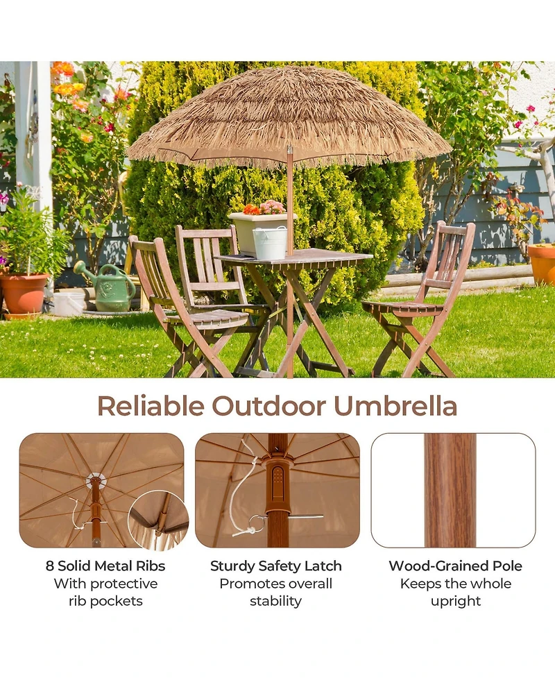6.5 Ft Hula Thatched Tiki Beach Umbrella 30° Tilting Hawaiian Style Umbrella