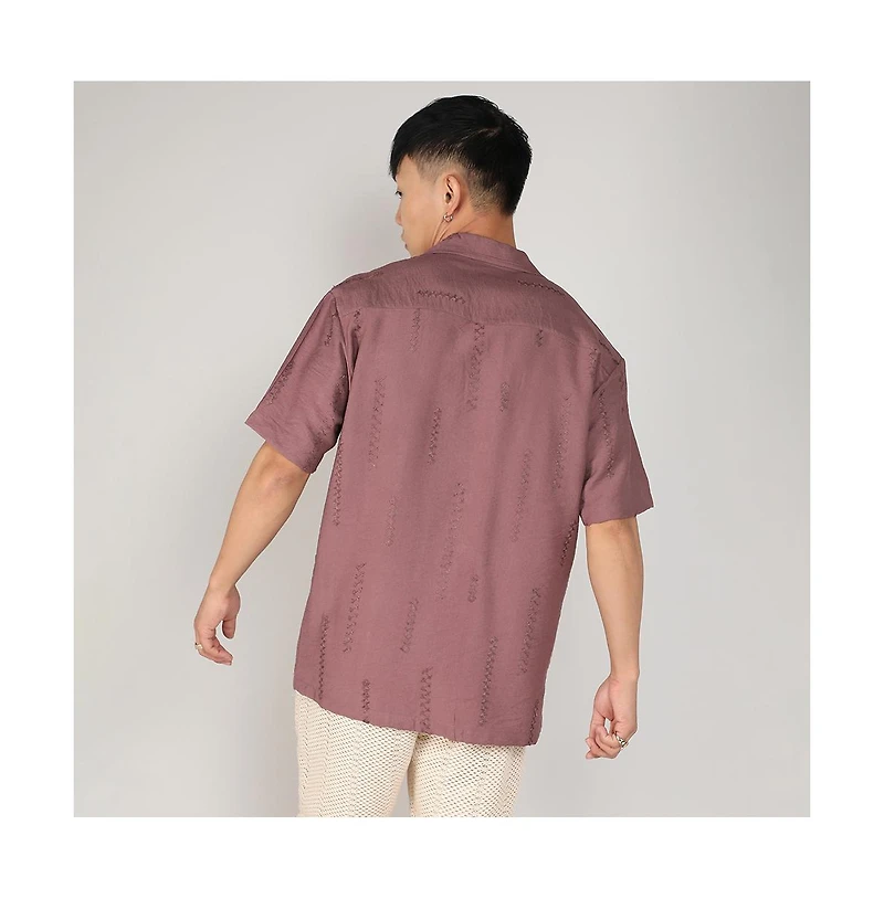 Campus Sutra Men's Mocha Brown Embroidered Twist Shirt