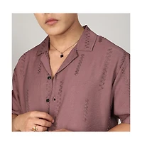 Campus Sutra Men's Mocha Brown Embroidered Twist Shirt