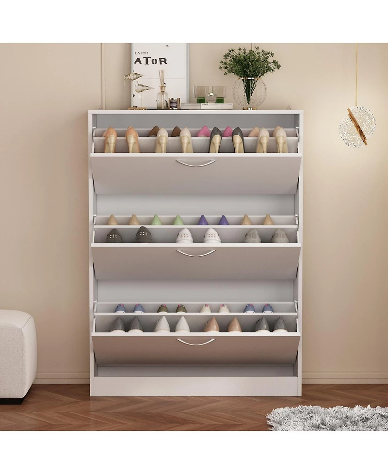 Famapy White Wooden Shoe Storage Cabinet,Simple and Fashion with 3-Drawers