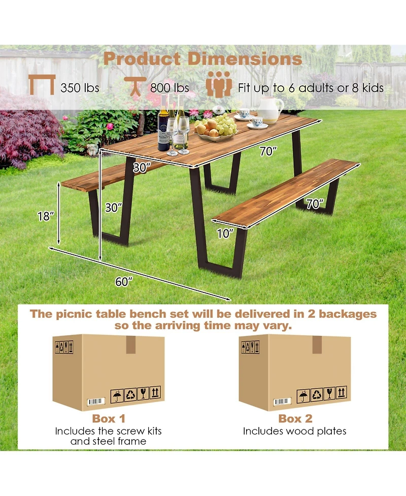 Patented 70 Inch Dining Table Set with Seats and Umbrella Hole