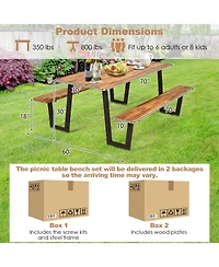 Patented 70 Inch Dining Table Set with Seats and Umbrella Hole