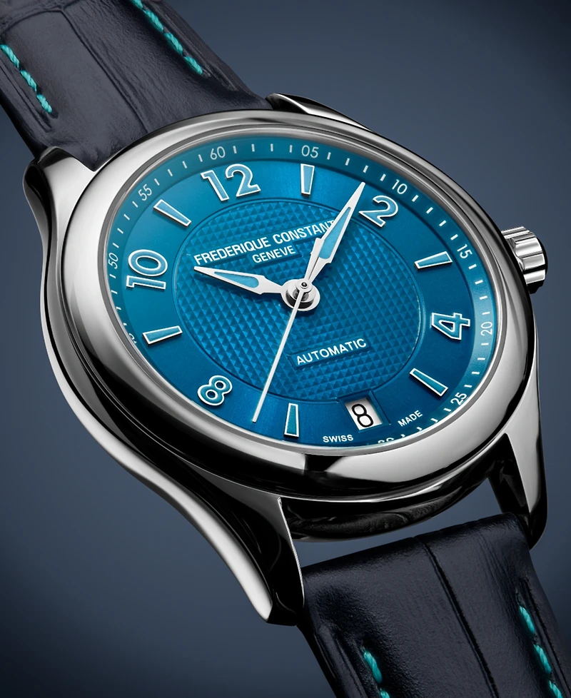 Frederique Constant Women's Swiss Automatic Runabout Blue Leather Strap Watch 36mm