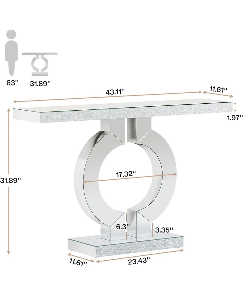 Tribesigns Mirrored Console Table with O-Shaped Base, 43-Inch Modern Entryway Table Glass Sofa Table with Mirror Finish, Rectangle Narrow Accent Foyer
