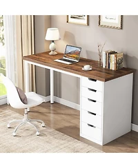 Tribesigns Computer Desk with 5 Drawers, 47 inches Rustic Brown Home Office Desk with Storage, Modern Simple Laptop Desk Study Writing Table for Small