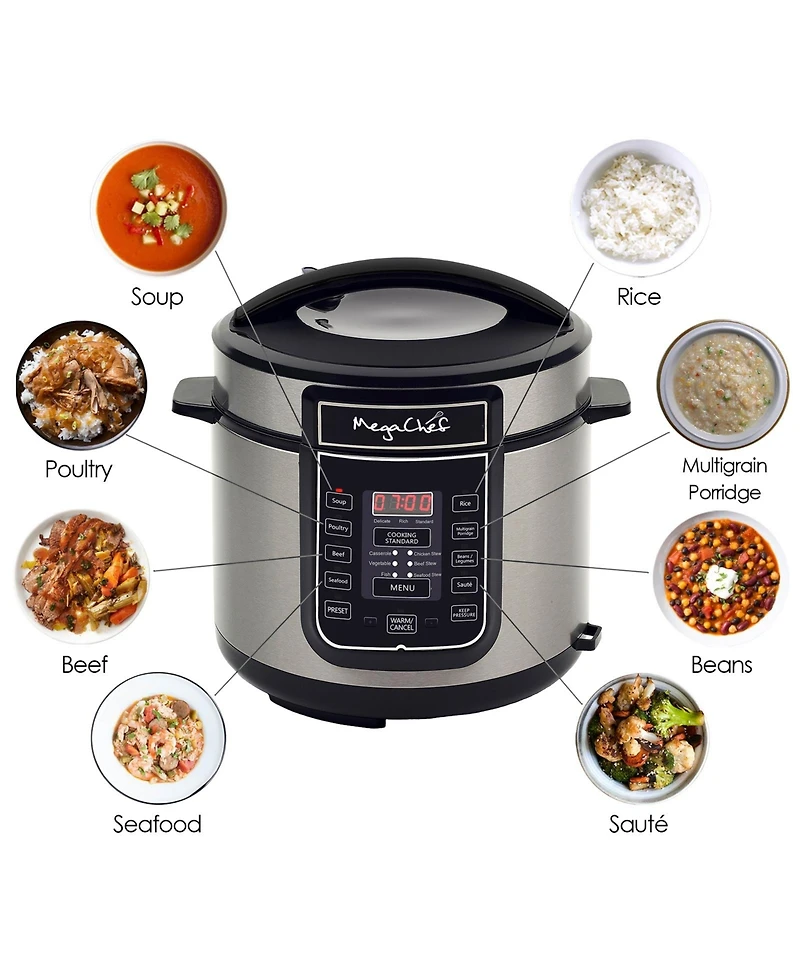 Megachef 6 Quart Digital Pressure Cooker with 14 Pre-set Multi Function Features