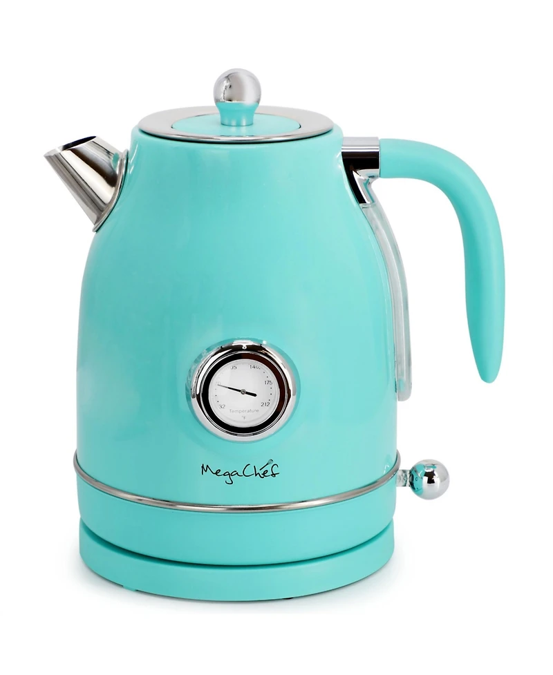 MegaChef 1.7 Quart Electric Tea Kettle and 2 Slice Toaster Combo in Matt Cream
