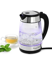 MegaChef 1.7 Quart Glass and Stainless Steel Electric Tea Kettle in Silver