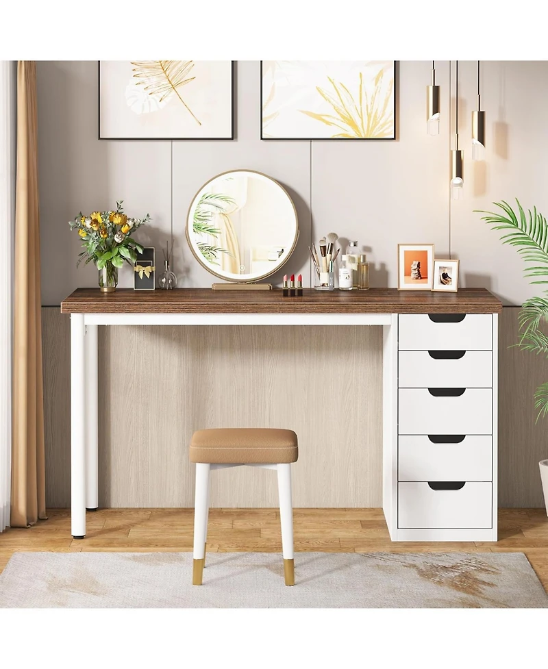 Tribesigns 47 inches Vanity Desk with 5 Drawers, Rustic Brown Makeup Vanity Table Dressing Table with Storage, Modern Simple Computer Desk for Women,