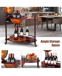 Vintage like Globe Rolling Wine Bar Cart with Extra Shelf