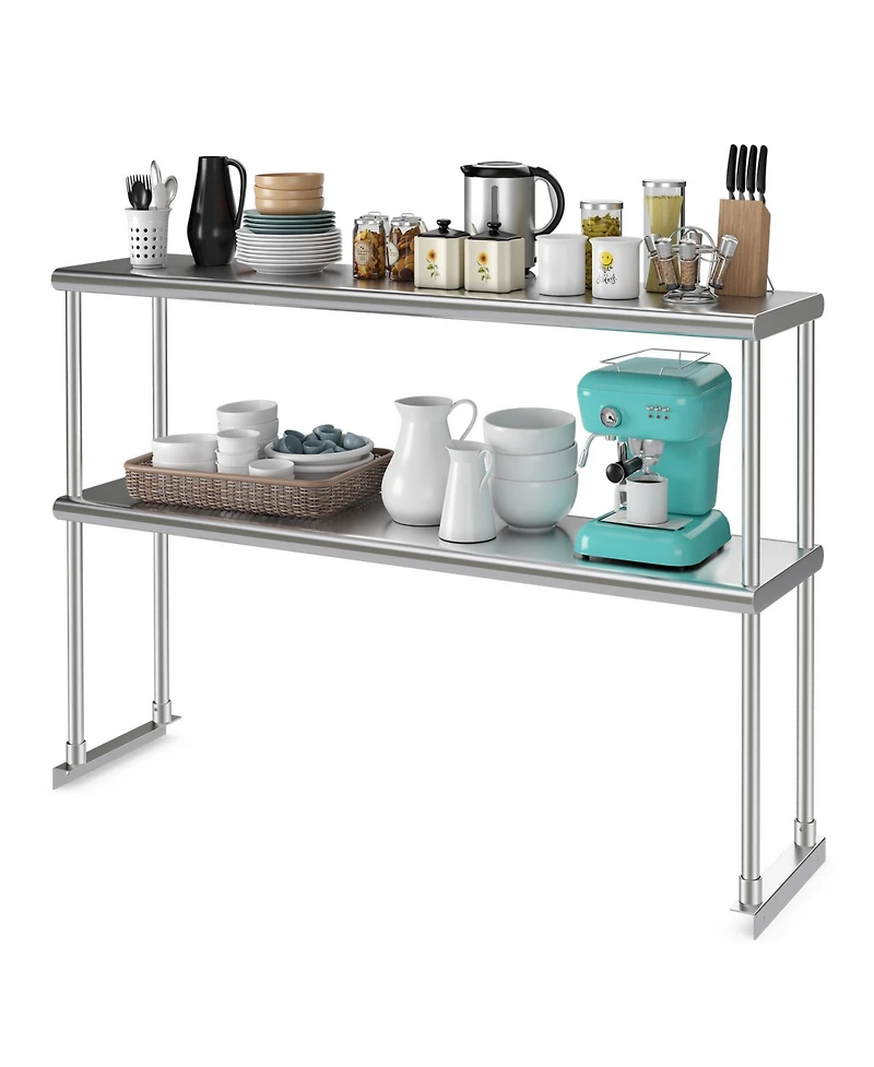 48 x 12 Inch Kitchen Stainless Steel Over shelf with Adjustable Lower Shelf