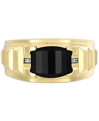 Men's Black Onyx & Diamond Accent Ring in 14k Gold-Plated Sterling Silver