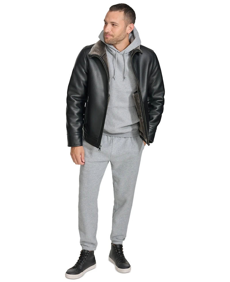 Calvin Klein Men's Pebble Faux Leather & Faux Fur Lined Jacket