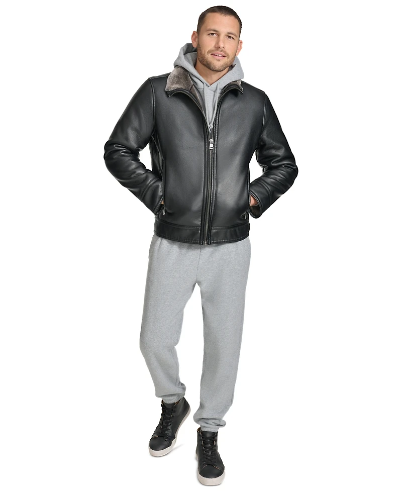 Calvin Klein Men's Pebble Faux Leather & Faux Fur Lined Jacket