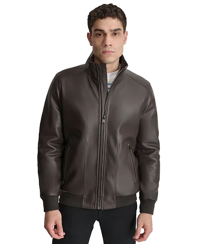 Dkny Men's Smooth Faux-Leather Bomber Jacket