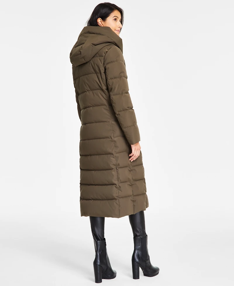 Dkny Women's Bibbed Shawl Collar Hooded Puffer Coat
