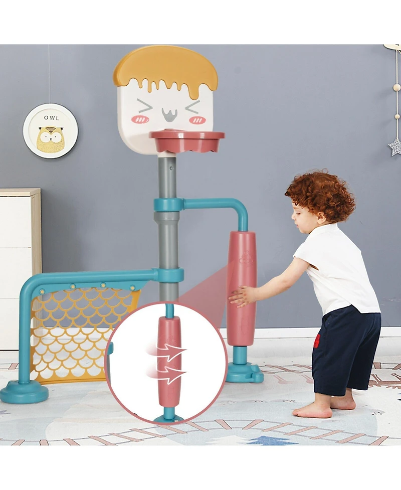 3-in-1 Height Adjustable Basketball Stand Set with Soccer and Roller